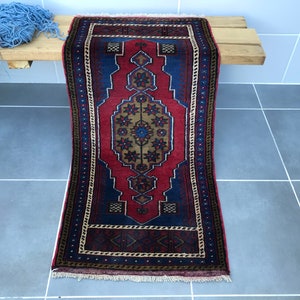 kitchen decor rug,free ship rug,bathroom rug,3'9x1'9 feet ,decorative rug,handmade rug,dark blue rug,rug,turkish rug Small rug,Dor Mat image 2