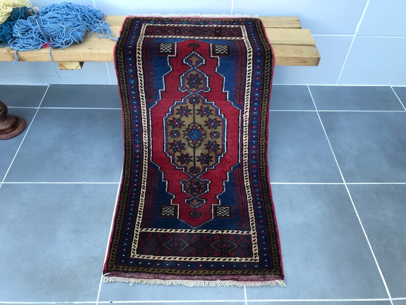 kitchen decor rug,free ship rug,bathroom rug,3'9x1'9 feet ,decorative rug,handmade rug,dark blue rug,rug,turkish rug Small rug,Dor Mat image 2