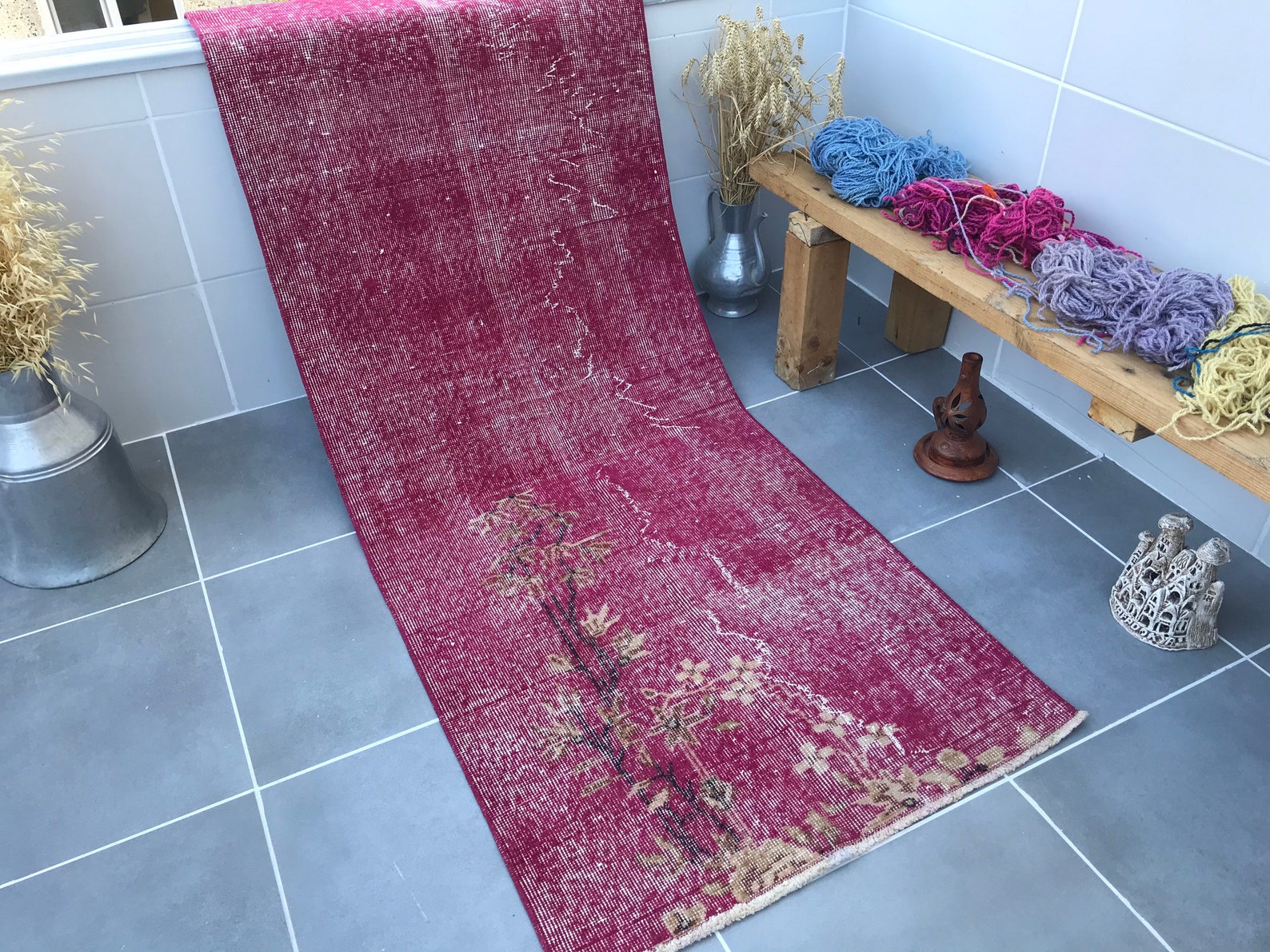 Pink Hallway Rug Patterns 7.4x2.6feethandwoven Pink Hallway Rugalair Runner - Etsy