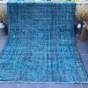 oversize Decoratif rug,handmade rug,8&#39;0x5&#39;0feet,turkish rug, blue rug,aztec rug,anatolian rug,floor rug rug,free ship rug,turkish etnic rug