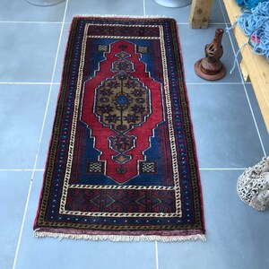 kitchen decor rug,free ship rug,bathroom rug,3'9x1'9 feet ,decorative rug,handmade rug,dark blue rug,rug,turkish rug Small rug,Dor Mat image 5