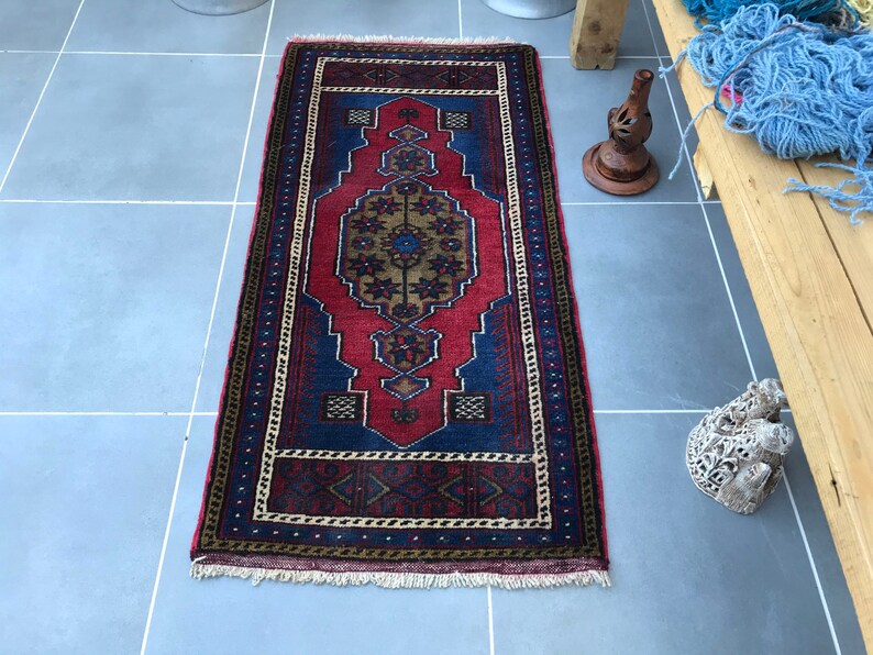 kitchen decor rug,free ship rug,bathroom rug,3'9x1'9 feet ,decorative rug,handmade rug,dark blue rug,rug,turkish rug Small rug,Dor Mat image 5