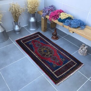 kitchen decor rug,free ship rug,bathroom rug,3'9x1'9 feet ,decorative rug,handmade rug,dark blue rug,rug,turkish rug Small rug,Dor Mat image 4