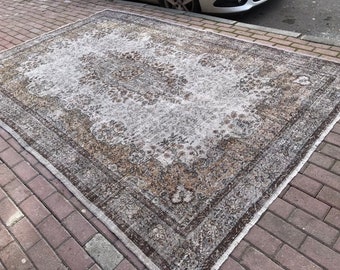 free ship rug,10'5x6'9feet,Gray Vintage Rug,321x211cm,traditional oversize gray rug,HandMade Rug,Large rugs,bohemian gray rug,Overdyed Rug