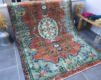 7'7x4'9feet,Decorative rug,235x150cm,Handmade rug,nomadic oriantel rug,anatolian orange rug,oriantel rug,old modern rug,aztec rug,rugs