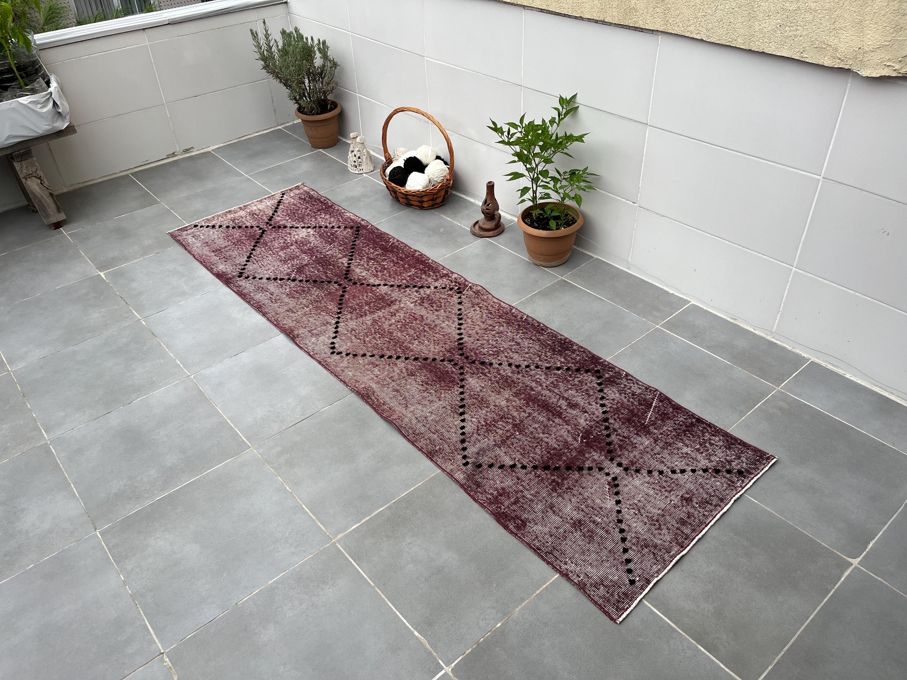 Purple runner rug,8’5x2’4feet,runner rug,258x72cm,kitchen runner rug,2x8ft runner rug,old modern runner rug,aztec rug,turkish runner rug