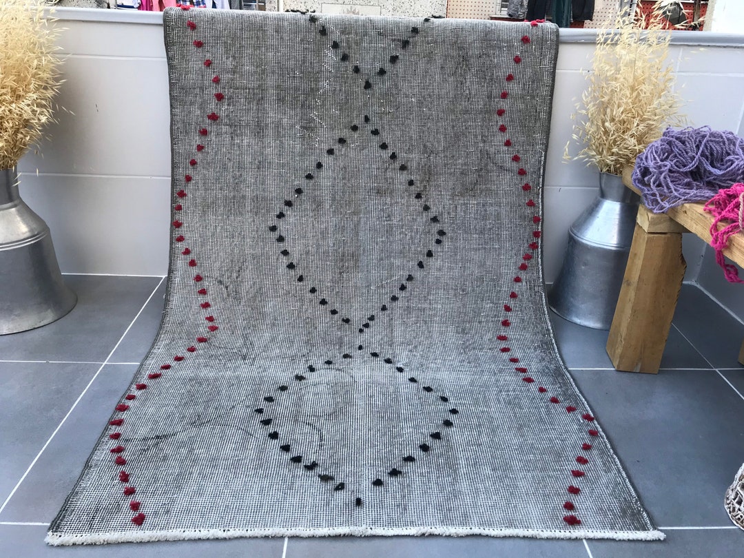 Moroccan Gray Rug,5'2x3'1 Feet,entrance Rug,171x95cm,decorative Rug ...