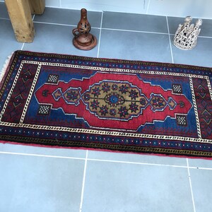 kitchen decor rug,free ship rug,bathroom rug,3'9x1'9 feet ,decorative rug,handmade rug,dark blue rug,rug,turkish rug Small rug,Dor Mat image 3