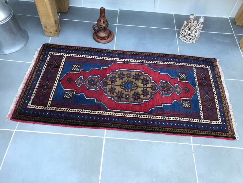 kitchen decor rug,free ship rug,bathroom rug,3'9x1'9 feet ,decorative rug,handmade rug,dark blue rug,rug,turkish rug Small rug,Dor Mat image 3