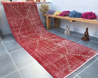 Reliëf runner tapijt, 9'0x2'6feet, rood tapijt, keukendecor tapijt, 276x80cm, reliëf tapijt, oud modern tapijt, decoratief tapijt, Runner tapijt, Azteeks tapijt, Marokkaans tapijt