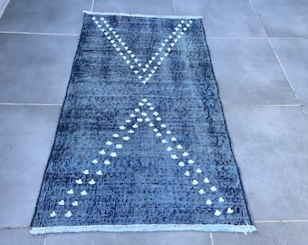 blue doormat rug,3'5x2'0feet,doormat rug,small rug,108x62cm,old modern rug,kitchen rug,bedroom rug,bathroom blue rug,anatolian runner rug