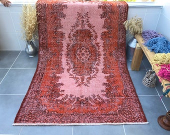 6&#39;8x4&#39;0feet,decorative aztec rug,209x121cm,old modern rug,handmade rug,orange rug,turkish rug,orange rug,aztec orange rug,free ship rug