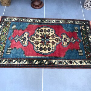 doormat rug,minimalist rug,bathroom rug,3&#39;1x1&#39;8 feet,decorative rug,96x56cm,handmade rug,blue rug,small rug,aztec doormat rug,old rugs