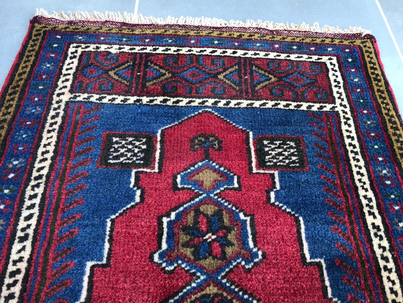 kitchen decor rug,free ship rug,bathroom rug,3'9x1'9 feet ,decorative rug,handmade rug,dark blue rug,rug,turkish rug Small rug,Dor Mat image 6