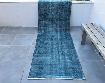 2x8ft runner rug,blue rug,8’7x2’8feet,blue runner rug,265x87cm,handmade runner rug,free ship rug,old modern blue rug,handwoven blue rug,rugs