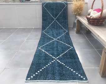Blue runner rug,9’9x2’3feet,kitchen runner,aztec blue rug,kitchen rug,kitchen decor rug,moroccan runner rugs,Entrance rug,Turkish runner rug
