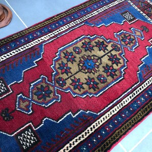 kitchen decor rug,free ship rug,bathroom rug,3'9x1'9 feet ,decorative rug,handmade rug,dark blue rug,rug,turkish rug Small rug,Dor Mat image 9