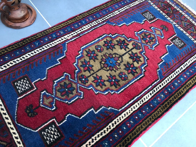 kitchen decor rug,free ship rug,bathroom rug,3'9x1'9 feet ,decorative rug,handmade rug,dark blue rug,rug,turkish rug Small rug,Dor Mat image 9