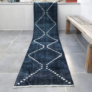 Kitchen rug,9’8x2’0feet,runner rug,300x60cm,blue rug,moroccon rug,kitchen runner rug,aztec rug,decorative rug,turkish rug,dark blue rug