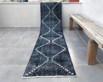 Kitchen rug,9’8x2’0feet,runner rug,300x60cm,blue rug,moroccon rug,kitchen runner rug,aztec rug,decorative rug,turkish rug,dark blue rug