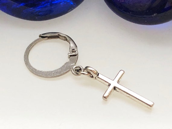 Single Cross Earring Silver Cross Cross Dangle Men Cross