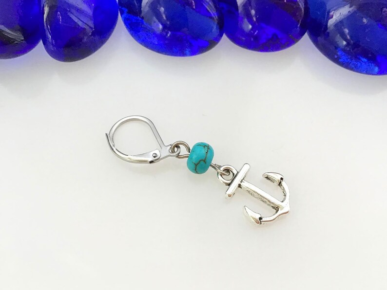 Anchor howlite earring, Anchor jewelry, Turquoise jewelry, Sailor gift, Silver nautical earrings, Gift idea, Tropical party, Beach dangle