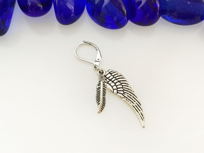 One male earring, Silver wing, Metal feather, Metal wing earring, Silver feather earring, For men, Men earring, Men dangle, Feather earring
