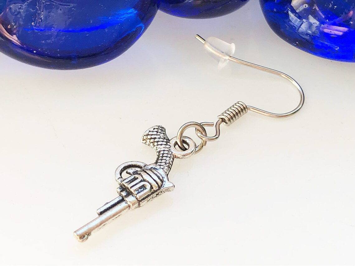One gun earring Pistol Revolver Gangster earring Gang Etsy