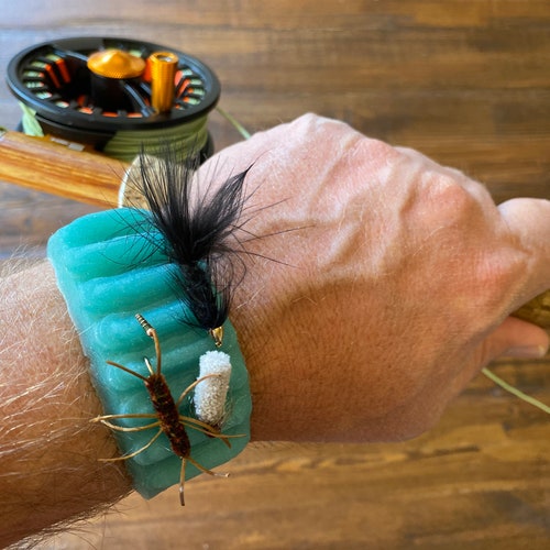 Fly Fishing Leather Cuff With Flies Etsy
