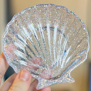 Resin Glitter Shell Tray, White Sparkle Decor