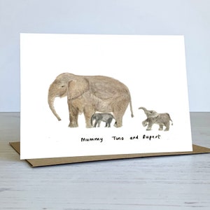Elephant and Two Babies Personalised Card