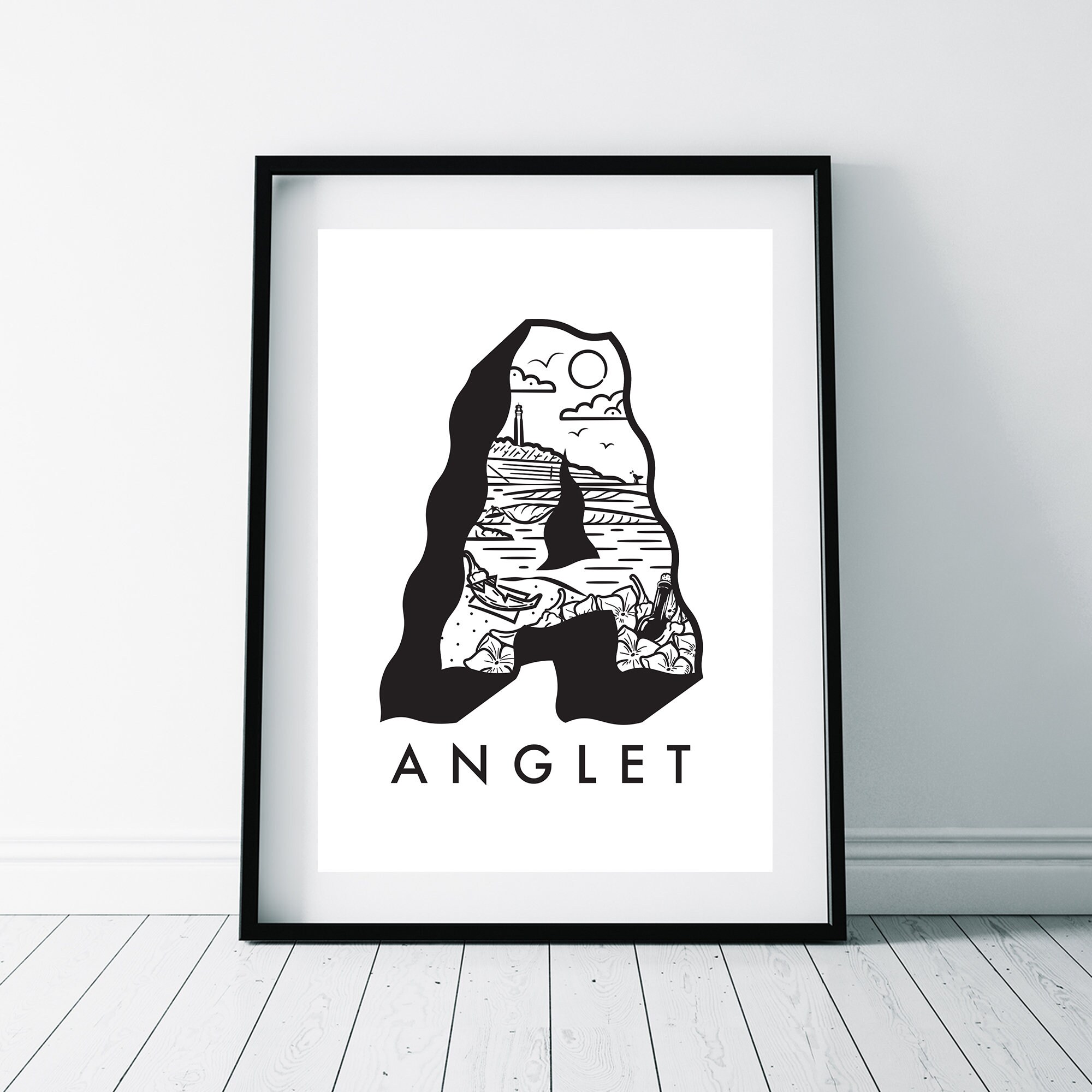 A Anglet Poster Affiche Carte Postale Côte Basque Chambre d'amour Phare Biarritz Spot Surf Français 