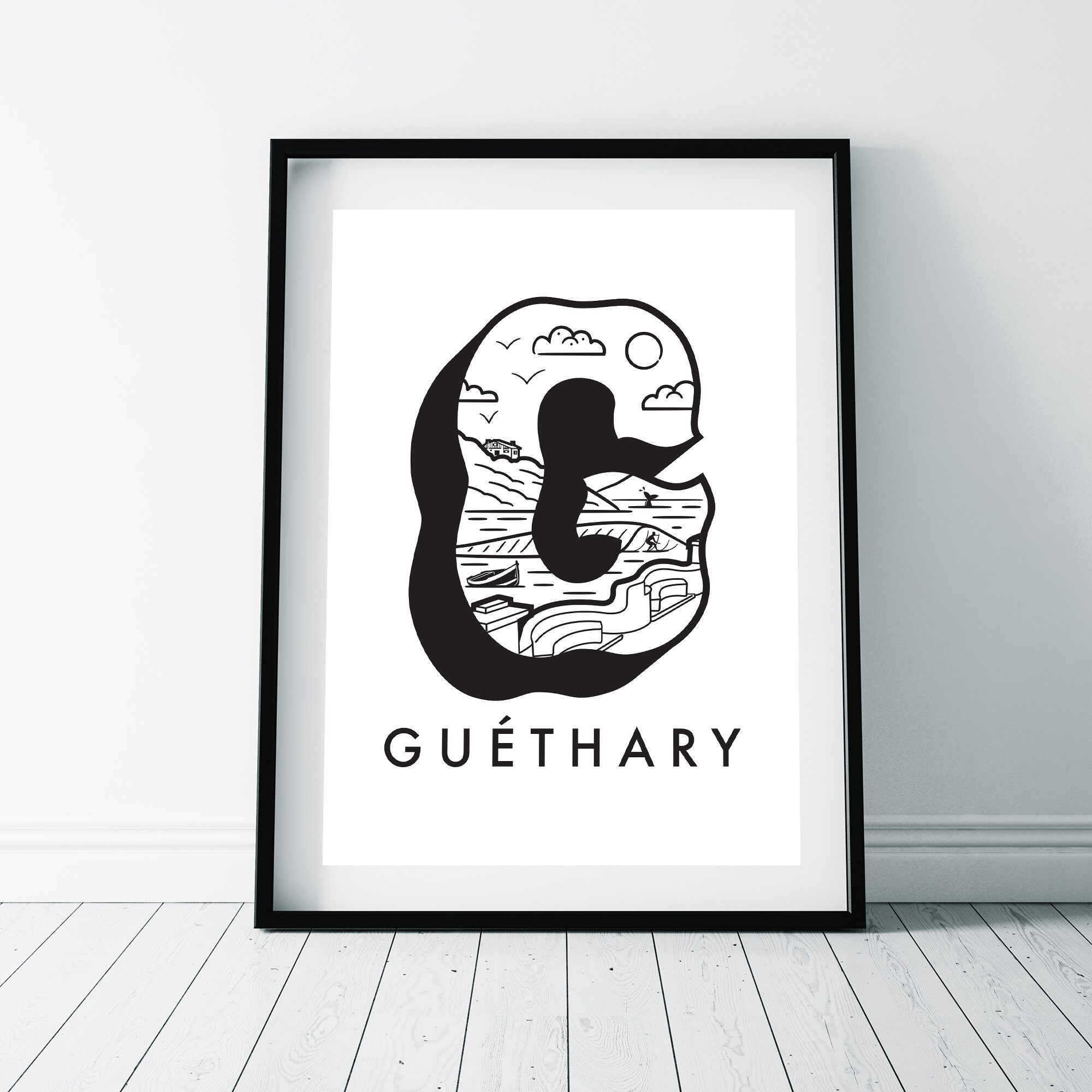 G Guéthary Poster Affiche Carte Postale Passerelle Itsasoan Côte Basque Bidart Biarritz Anglet Spot 