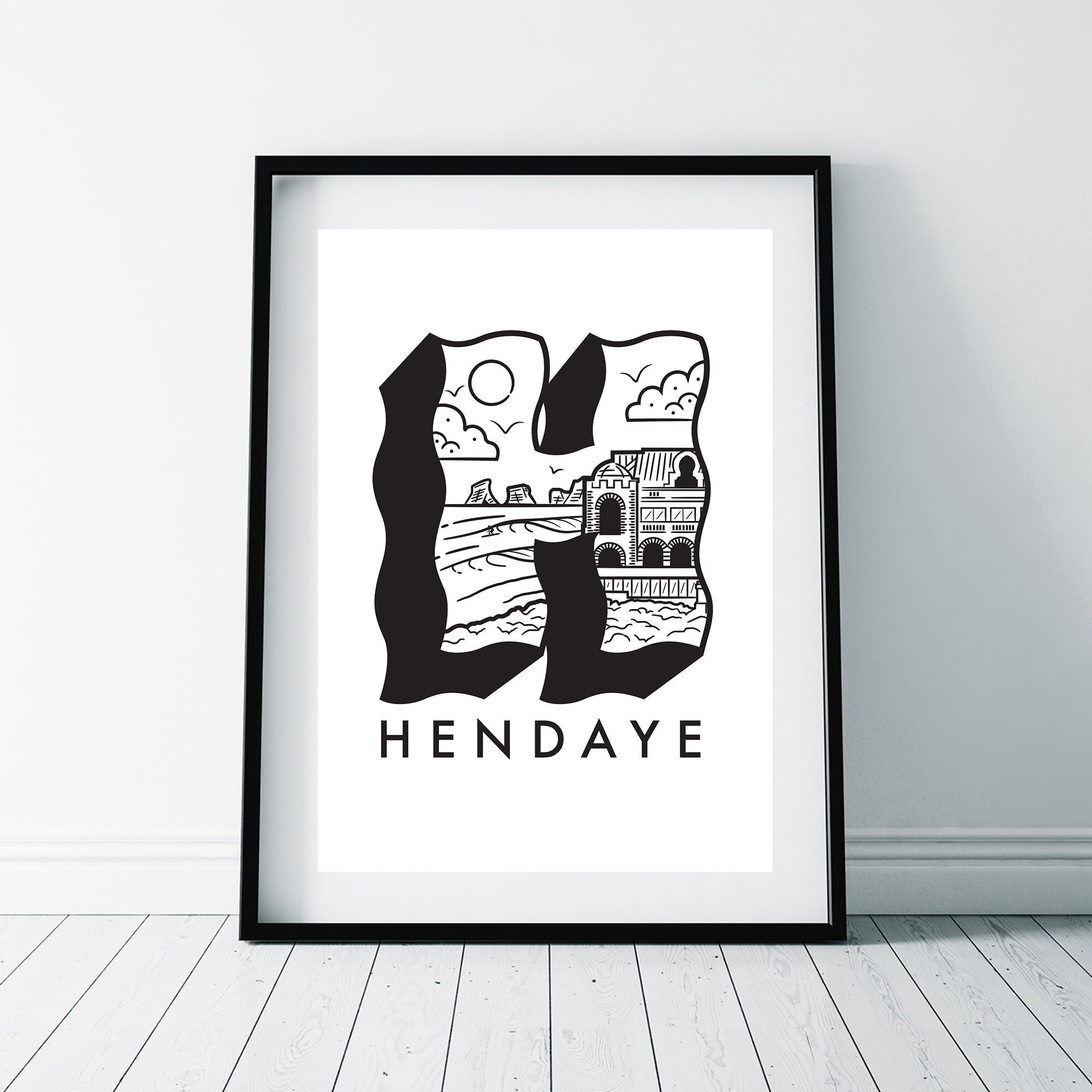 Hendaye - Lettre H Poster Affiche A3 A4 Les Deux Jumeaux Ancien Casino Mauresque Spot Surf Français 