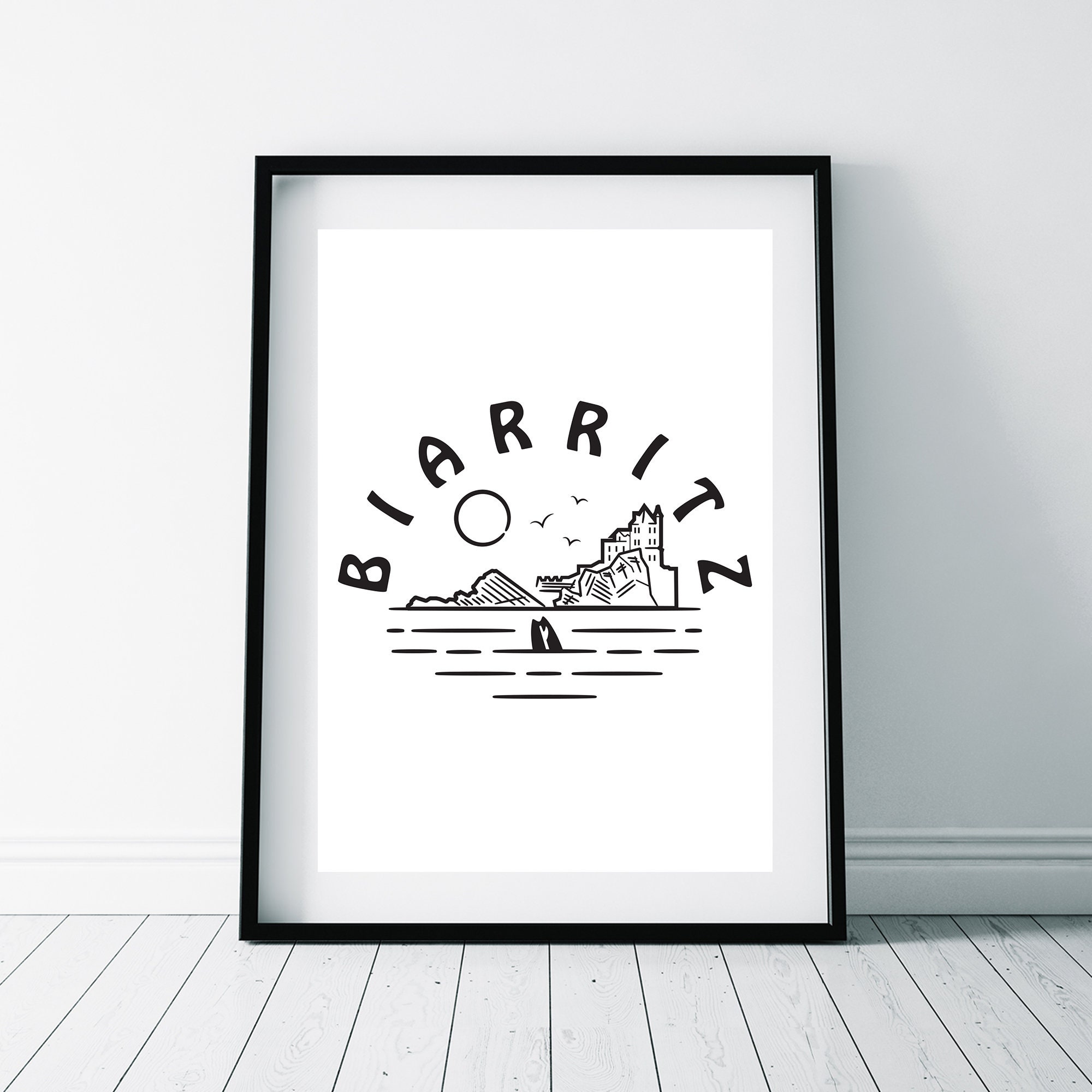 Affiche Carte Postale Biarritz Villa Belza Rocher de La Vierge Spot Surf Français Pays Basque Euskal