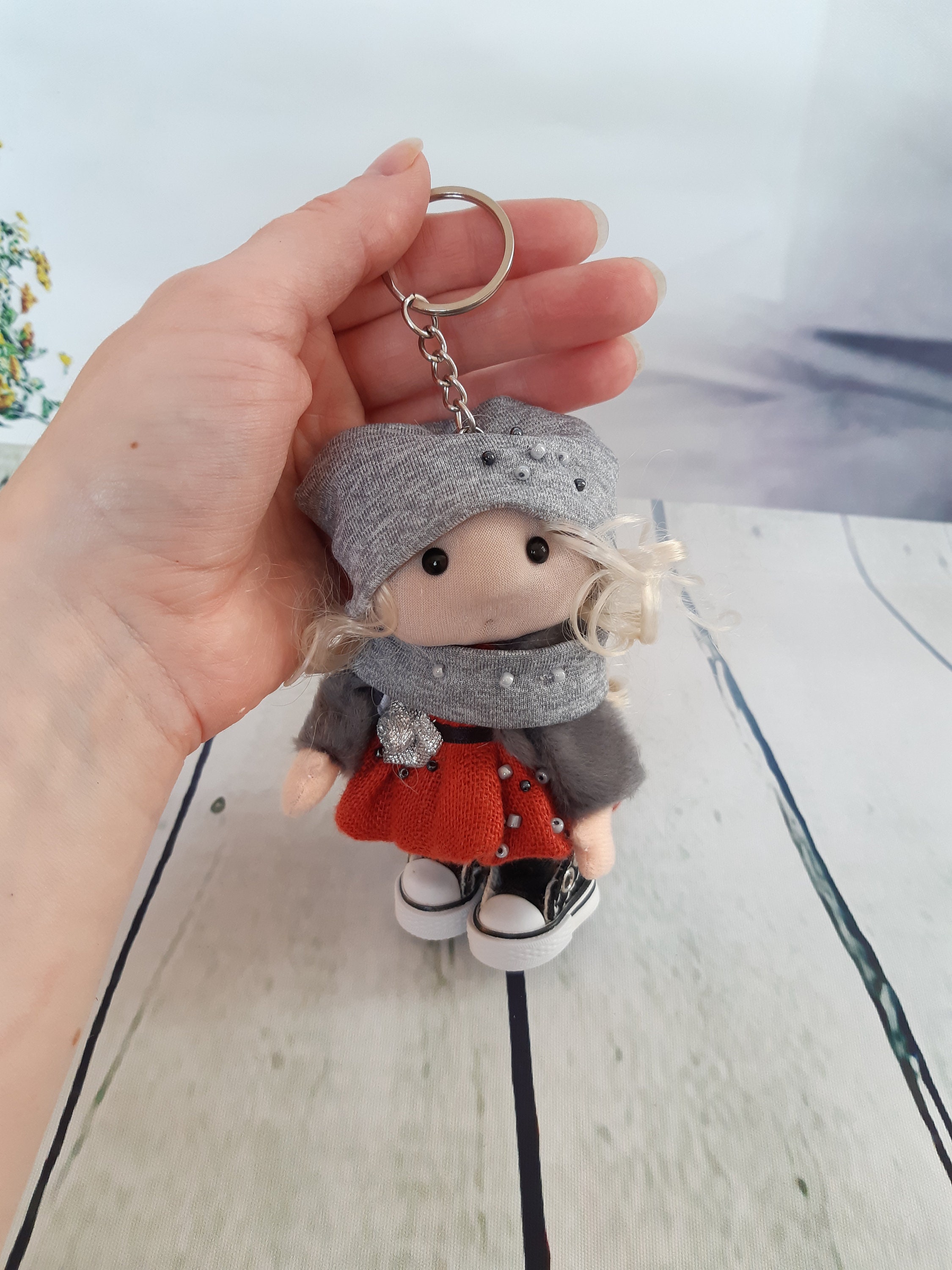 Textile doll keychain cute backpack charm. Cute decoration Etsy