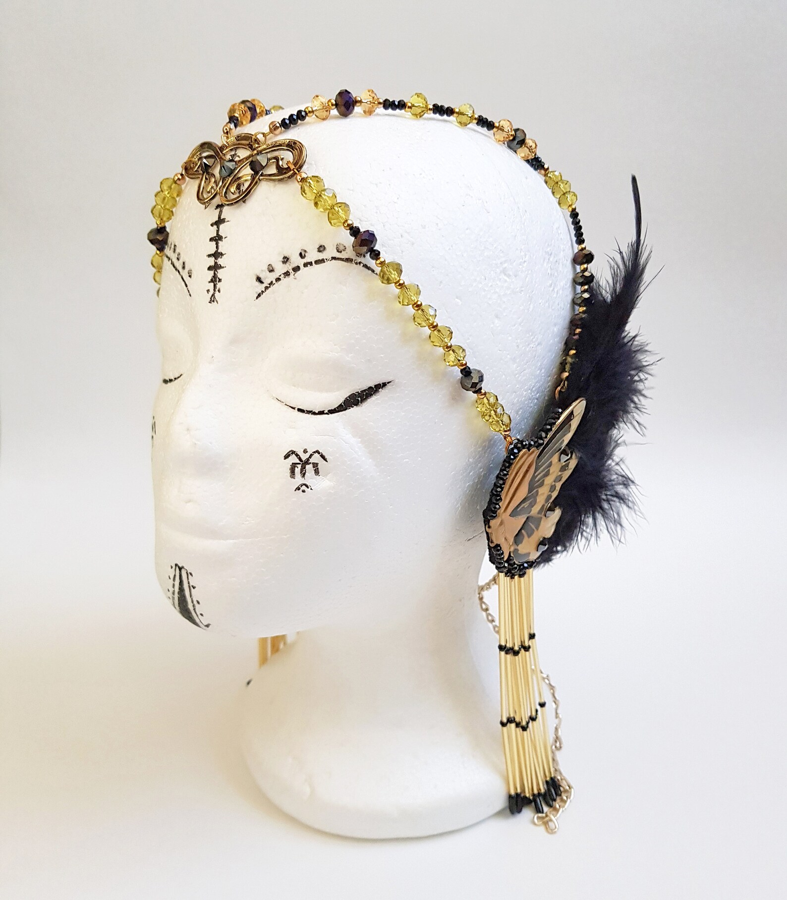 Black and Yellow Art Nouveau Headdress with Butterflies and Etsy