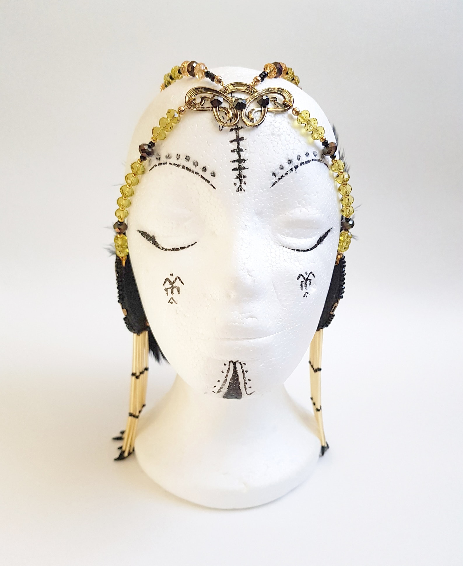 Black and Yellow Art Nouveau Headdress with Butterflies and Etsy