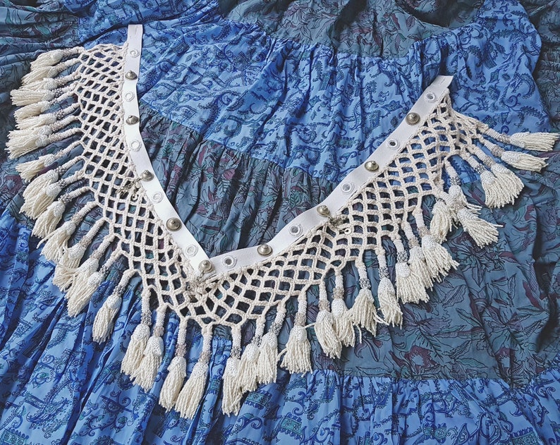Cream Saye Gosha Segusha with Turkoman Buttons and Shisha Mirrors ATS FCBDstyle Tribal Fusion Belly Dance Accessory