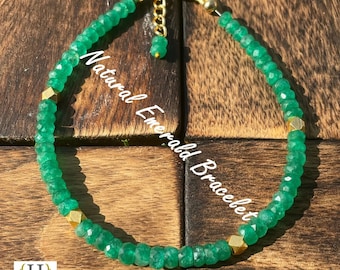 Raw Emerald Bracelet: May Birthstone, Adjustable Crystal Jewelry