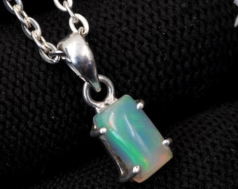 Ethiopian Opal Octagon Shape Silver Pendant - Multi Fire Gemstone Jewelry