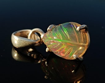 Natural Ethiopian Opal Fire Gemstone Pendant - Sterling Silver Carving Opal Pendant