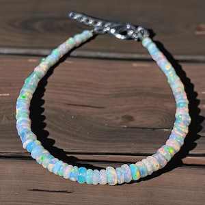 Ethiopian Opal Beaded Bracelet: Sterling Silver, Handmade Jewelry