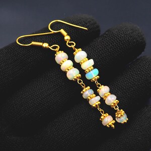 Multi Fire 14K Gold Ethiopian Opal Beads Earrings  Natural Opal Gift For Her