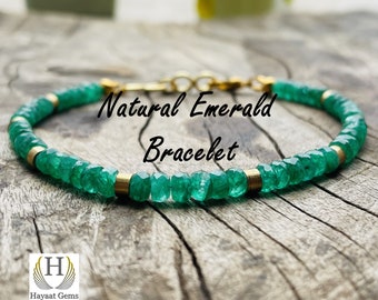AAA Zambian Emerald Beaded Bracelet: Faceted Gemstone Jewelry