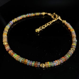 Pulsera de cuentas de ópalo dorado, pulsera de cuentas de ópalo natural, pulsera de cuentas de ópalo etíope rellenas de oro, joyería de cuentas de ópalo natural