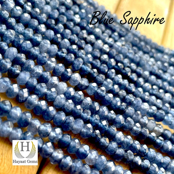 Blue Sapphire Faceted Round Beaded Gemstone Strings, Blue Sapphire Beads Polished and Drilled, Sapphire Beads for Silver Gold Jewelry Making