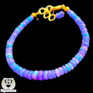 Pulsera de ópalo etíope lavanda: Joyería de plata de ley con cuentas de ópalo de fuego.