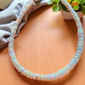 Ethiopian Opal Beaded Bracelet: Natural White Opal, Multi-Fire Gemstone