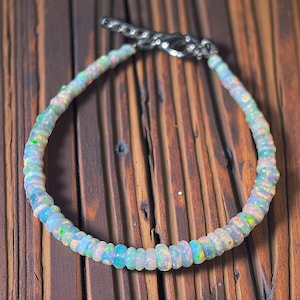 White Ethiopian Opal Bracelet: Sterling Silver, Handmade Beaded Jewelry